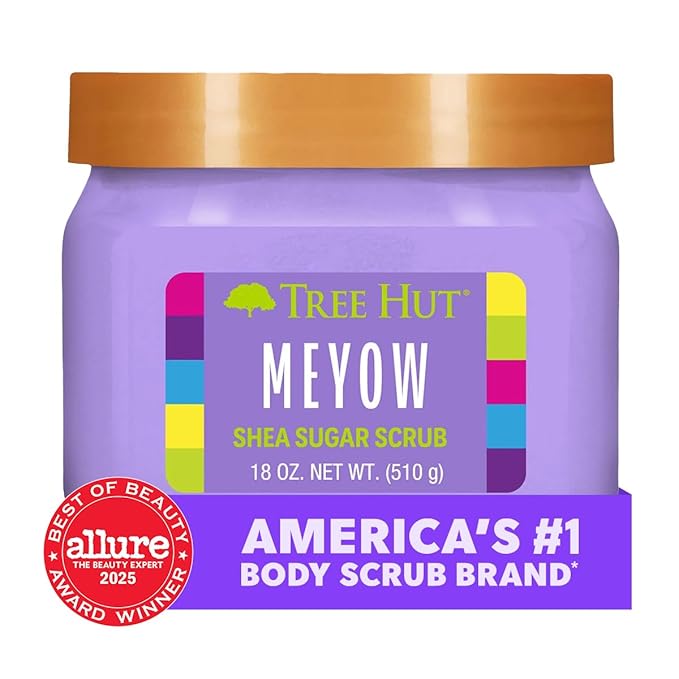 Tree Hut Shea Sugar Scrub Meyow | Exfoliating Body Scrub Removes Dead, Dry Skin for a Soft & Hydrated Feel | Nourishing Essential Body Care | 18 fl oz.