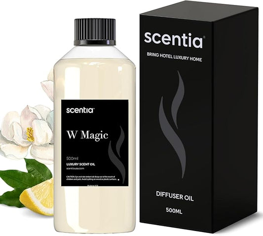 Scentia W Magic Hotel Diffuser Refill Oil Inspired by W Signature Hotel - 500 mL 16.9 fl oz - Fragrance Oil Blend Bergamot, Lemongrass & Jasmine for HVAC Diffuser - Thanksgiving & Holiday Gift