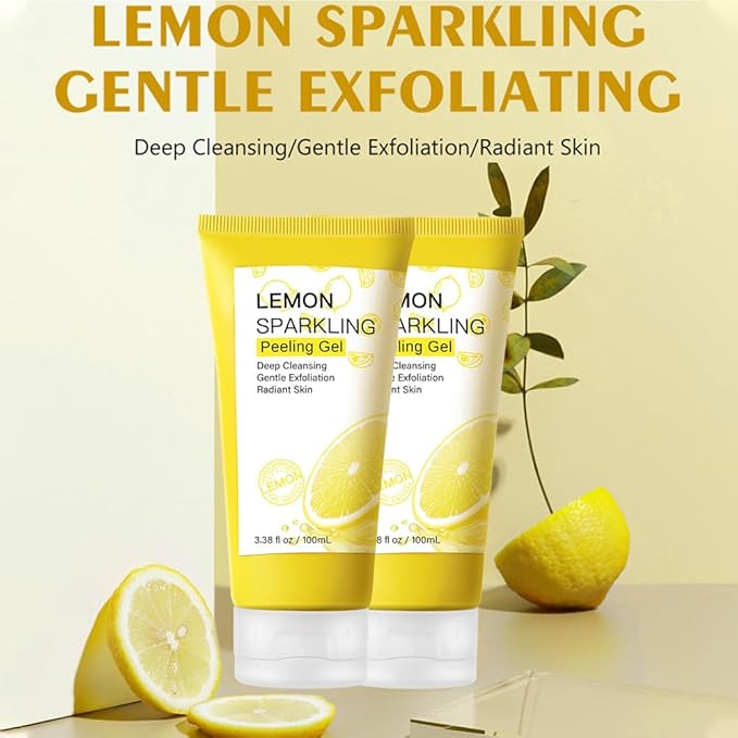 Lemon Sparkling Peeling Gel for Face and Body,2 Pcs Lemon Face Scrub Exfoliator-Deep Cleansing,Exfoliation,Moisturizing and Smoothing Skin,Women Body Exfoliating Gel for All Types Skin