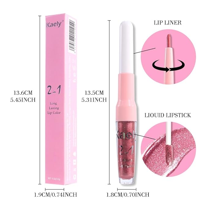 Kaely 2-in-1 Mauve Metallic Lipstick and Lip Liner Makeup, Shimmer Liquid Metallic Lipsticks for Women, Glitter Lip Gloss Stain Long Lasting Waterproof Smudge Proof 24 Hour, Vegan & Cruelty-Free, 16