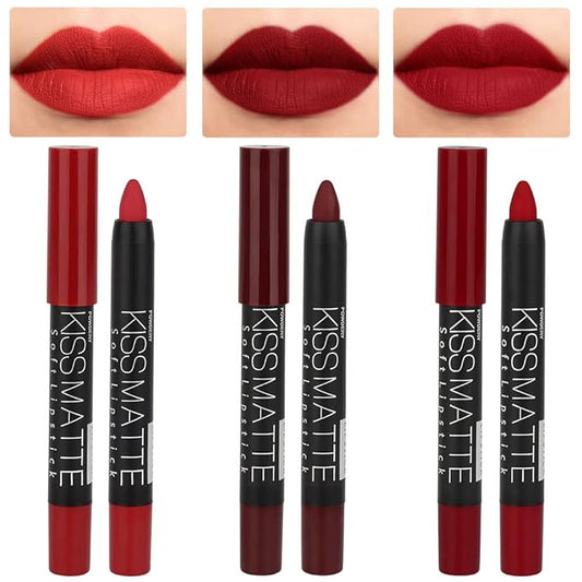 evpct 3Pcs Dark Red Lip Liner Pencil Set, Deep Ruby Red Matte Lipstick Long Lasting for Women, Lipstick and Lip Liner Crayon Set, Lipliner Pencil, Magic Lipsticks 24 Hours Original 10&11&18
