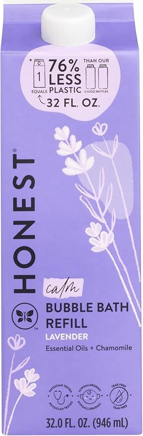 The Honest Company Foaming Bubble Bath Refill Carton Gentle for Baby Naturally Derived Tear-Free Hypoallergenic Lavender Calm 32 fl oz