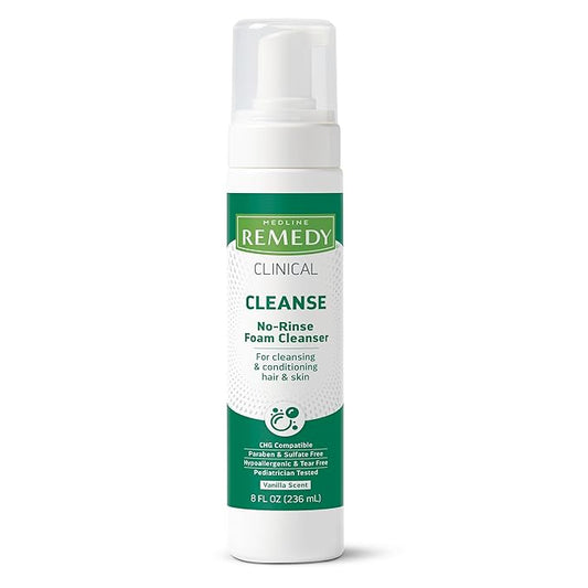 Medline Remedy Clinical No-Rinse Foam Cleanser, Vanilla Scent (8 fl oz), No Rinse Shampoo and Body Cleanser for Sensitive Skin, Hydrating, Paraben and Sulfate Free, For Face, Body, and Hair, All Ages