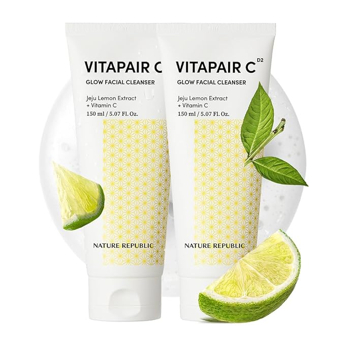 Nature Republic Vitapair C Glow Facial Cleanser 2 Pack- Vitamin Face Wash for Cleaner Skin, Hydrating Facewash for Women, Gentle Natural Cleanser, Daily Makeup Remover, Nighttime Foaming