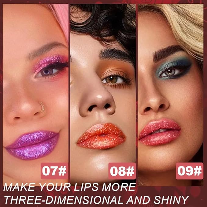 3Pcs Metallic Lipstick for Women,Lightweight Non-Drying Shimmer Frosted Lipsticks Kit Set,Glitter Lip Gloss Stain Long Lasting Waterproof No Smudge Proof No Transfer 12 Hour,Cruelty-Free Makeup (C)
