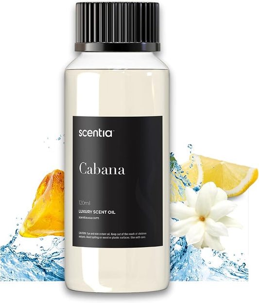 Scentia Hotel Diffuser Oil Inspired by 5-Star Hotel Scent - 120 mL 4.06 fl oz - Essential Oil Blend Botanical Jasmine, Bergamot & Fresh Notes for Aromatherapy Diffusers - Cabana, Thanksgiving Gift