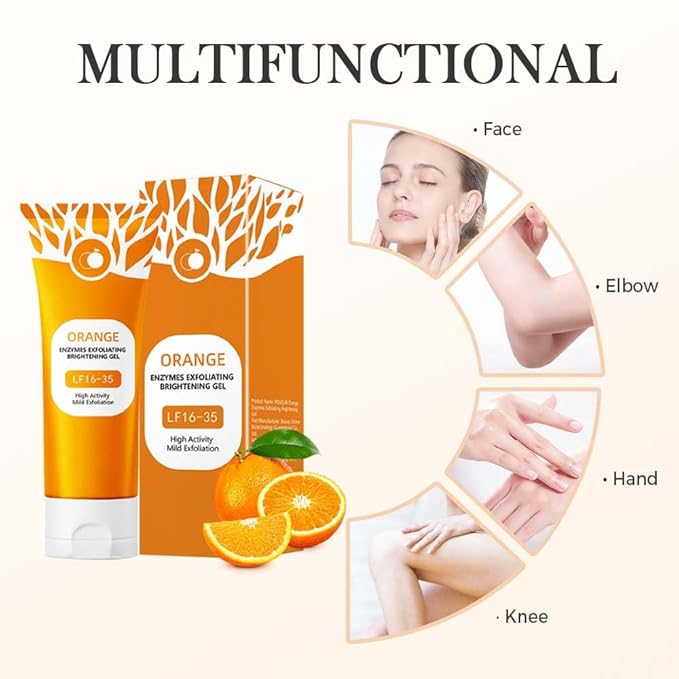 Orange Exfoliating Gel for Face and Body, 2025 Upgraded Exfoliating Cleansing Gel Scrub, Orange Enzymes Exfoliatings Gels, Deep Clean Pores, Remove Blackheads Moisturize Skin for All Types Skin (2pcs)