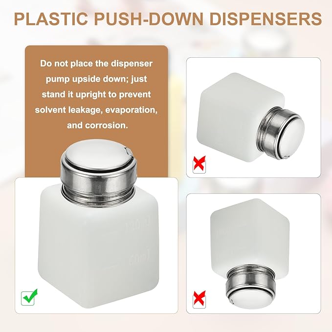 YOKIVE Alcohol Dispenser, 180ml(6oz) Pump Dispenser Bottle Push Down for Nail Polish Remover Acetone Cleanser with 200Pcs Lint Free Nail Wipes, White(Splash-proof Pump Head)