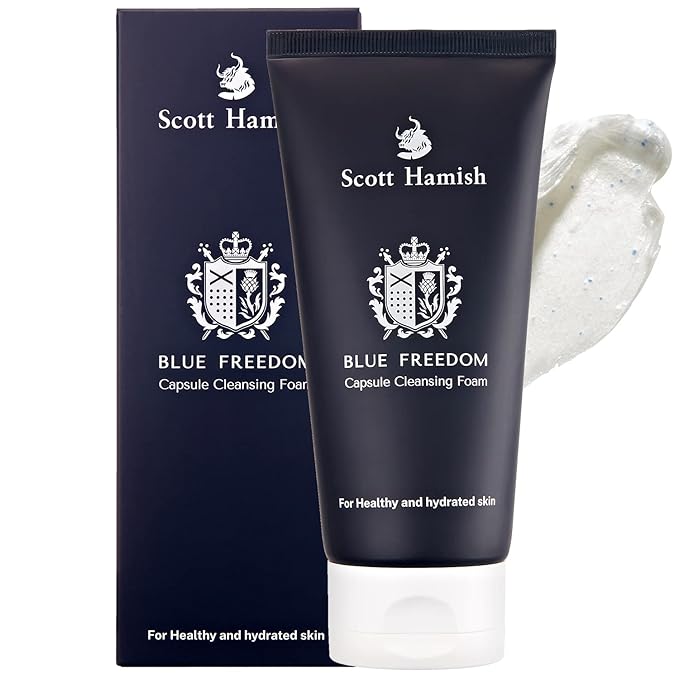 Scott Hamish Blue Freedom Capsule Cleansing Foam - Exfoliating Face Scrub & Gentle Face Cleanser for Men - Moisturizing Wash with Cica for Pore Tightening, Restoring Vitality, 5.07 fl.oz.