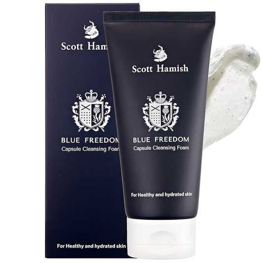 Scott Hamish Blue Freedom Capsule Cleansing Foam - Exfoliating Face Scrub & Gentle Face Cleanser for Men - Moisturizing Wash with Cica for Pore Tightening, Restoring Vitality, 5.07 fl.oz.