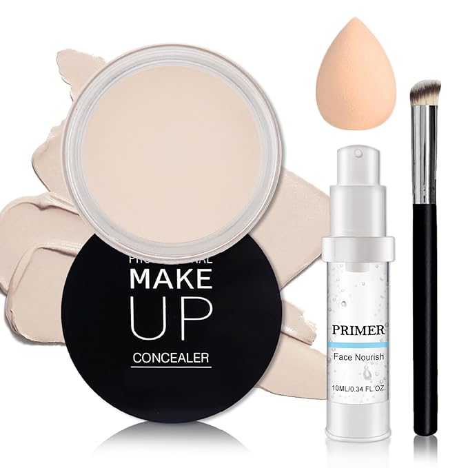 White Concealer Full Coverage,Cream Tattoo Cover up Makeup,Under Eye Color Corrector for Dark Circles,Pro Concealer with Primer Sponge,Long-lasting Corrector de Ojeras (01 Ivory White)