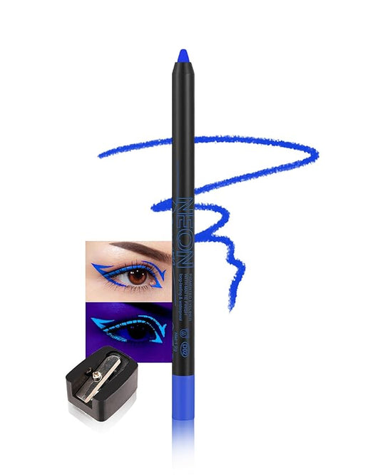 UV Neon Colored Gel Eyeliner Pencil, Matte Rainbow Colorful Eyeliner Pencils Glow in the Dark Makeup, Waterproof Long Lasting Gel Eye Liner Pen with Sharpener for Halloween Face Body Painting-B02 Blue