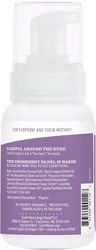 Earth Mama Calming Lavender Baby Wash Liquid Foaming Hand Soap, Organic All-Purpose Lavender Body Wash for Sensitive Skin, Castile Soap with Coconut Oil, Shea Butter, & Calendula