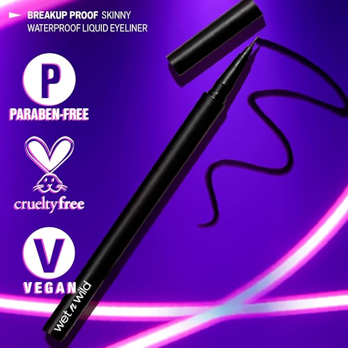 wet n wild Mega Last Breakup Proof Liquid Eyeliner - Ultra-Fine Brush, Waterproof, Long-Lasting - Cruelty-Free & Vegan - Ultra Black