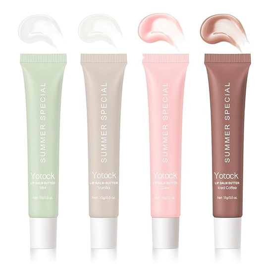 4 PCS Summer Lip Glossy Butter Balm Set, Tinted Lip Balm Long-Lasting Hydrating and Moisturizer, Glitter Lip Glossy Soften Dry Lips and Lip Care, Christmas, Birthdays Gifts for Women and Teen Girls