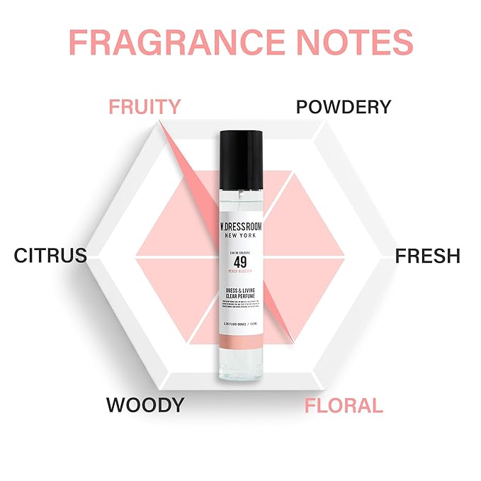 W.Dressroom No.49 Peach Blossom Living Clear Perfume, Body Mist, Long-Lasting Unisex, Alcohol-Free Water-Based, Spray on Skin, Clothes, Bedding & Car, Travel Size 5.28 oz