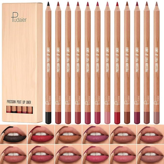 12 Pcs Pink Nude Brown Lip Liner Makeup Set - Waterproof & Smudge-Proof Matte Pencil Lip Liner Pack, Long-Lasting & Durable, Smooth & Easy Glide, Non-Smudge, Contouring, Filling & Layering (Set B)
