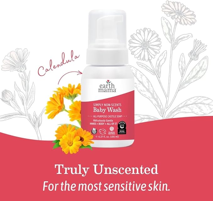 Earth Mama Baby Liquid Wash Foaming Hand Soap, Organic All Purpose Body Wash for Sensitive Skin, Castile Soap with Coconut Oil, Shea Butter, Calendula, & Aloe, Sweet Orange, 6.27 Fl Oz (Pack of 1)