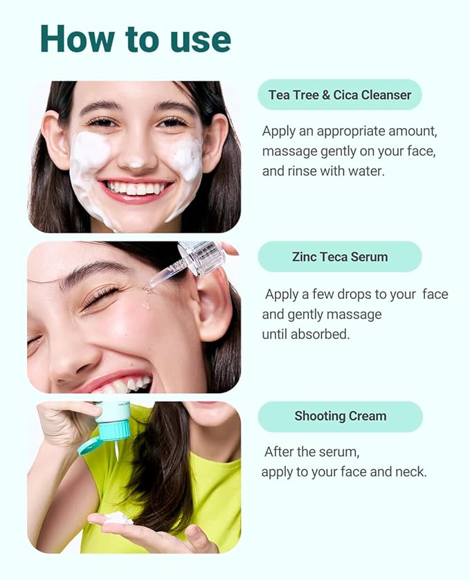 BRING GREEN TEA TREE CICA SET | Korean Skin Care Kit for Acne-Prone, Sensitive Skin | Zinc Teca Serum, Tea Tree Hydrating Moisturizer & Deep Cleansing Foam | Oil Control & Pore Care | K-Beauty Gift