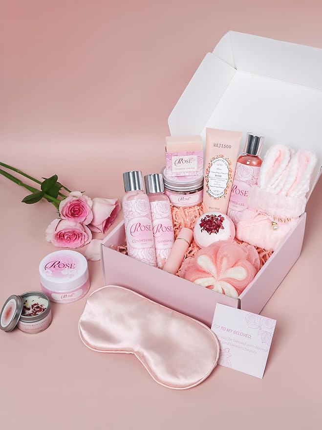 16Pcs Rose Spa Kit - Relaxing Bath & Body Care Gift Set with Bath Bombs & Lotions for Women. The Perfect Mother's Day Birthday Christmas or Thank You Gift for Mom Wife Friend Relaxing Home Spa Set