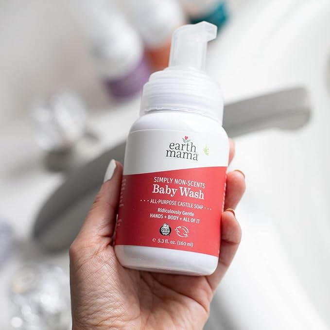 Earth Mama Baby Wash Liquid Foaming Hand Soap, Organic All-Purpose Body Wash for Sensitive Skin, Castile Soap with Coconut Oil, Shea Butter, Calendula, & Aloe, Unscented, 6.27 Fl Oz (Pack of 1)