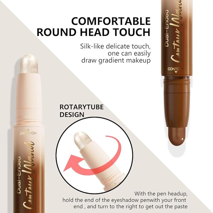 2in1 Cream Contour Highlighter Stick, Neutral Bronzer Makeup Sticks, Applies Dual-Ended Sculpting Stick for Face Body, Long Lasting No Smudging, Suitable for Makeup Beginners-Universal