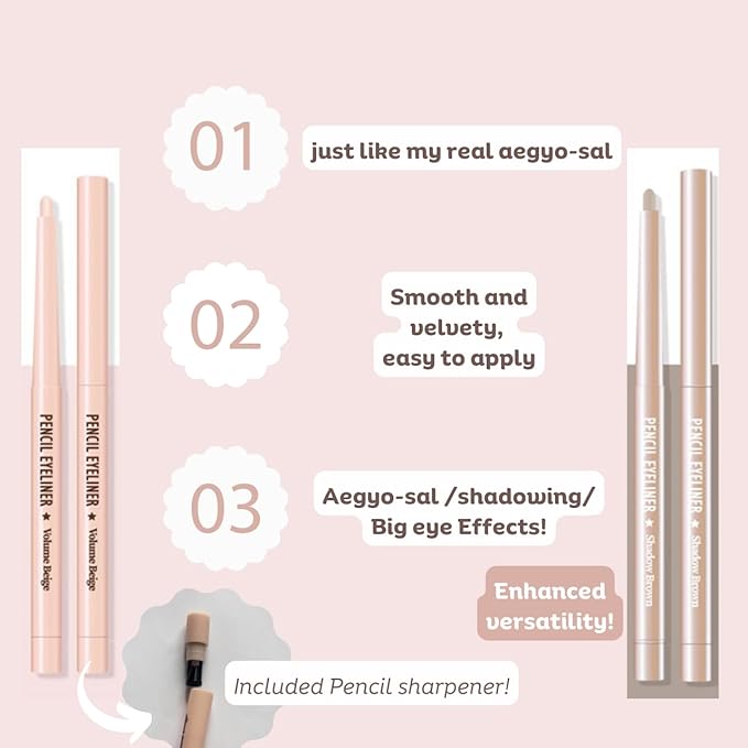 [thebom] AegyoSal Eyeliner Under-Eye Enhancing Pencil Highlighter Eye Makeup (2set) (Volume Beige + Shadow Brown)