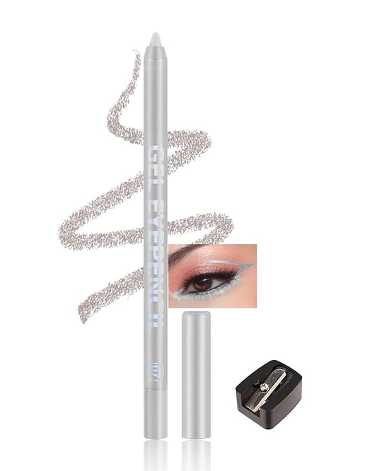 Waterline Gel Eyeliner Pencil, Silver Shimmer Waterproof Long Lasting Eye Liner Pencils with Sharpener, Highly Pigmented Hypoallergenic Precision Cream Smooth Glitter Eyeliner Makeup Pen for Women-07