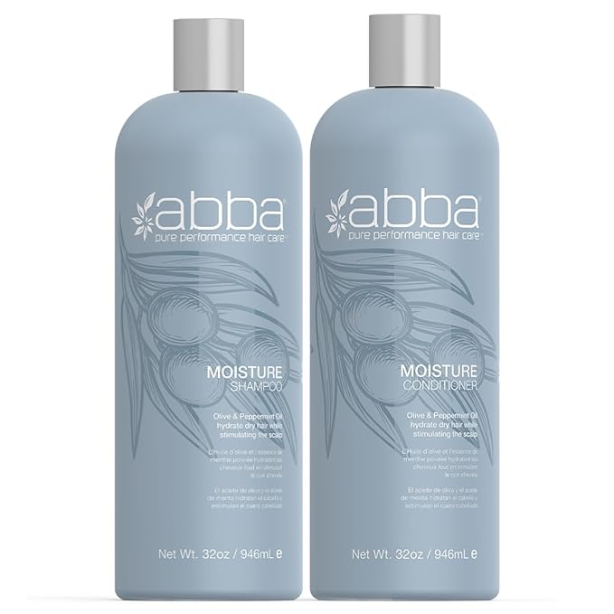 ABBA - Pure Moisture Shampoo & Conditioner Duo - Eliminates Frizz Cleanses, Hydrates & Strengthens Hair- Olive Butter & Peppermint Oil, 32 fl oz Each