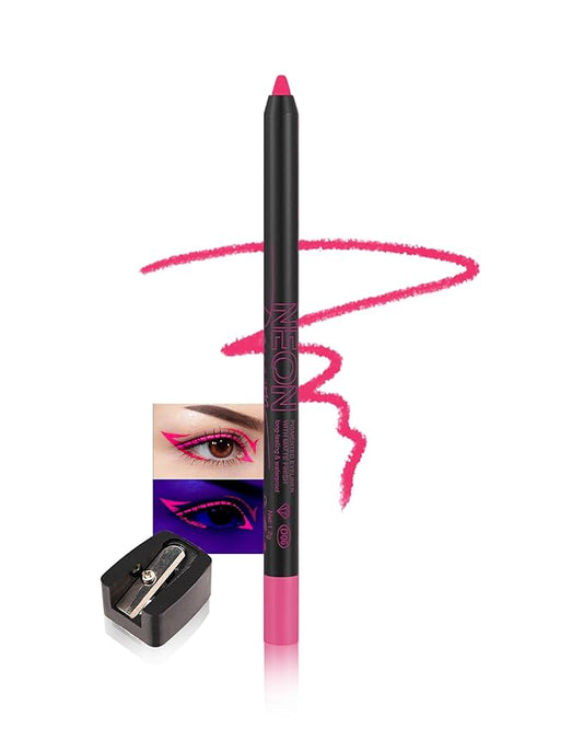 UV Neon Colored Gel Eyeliner Pencil, Matte Rainbow Colorful Eyeliner Pencils Glow in the Dark Makeup, Waterproof Long Lasting Gel Eye Liner Pen with Sharpener for Halloween Face Body Painting-B06 Pink