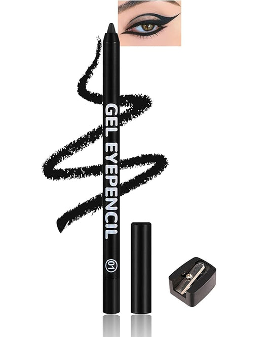 Waterline Gel Eyeliner Pencil, Black Matte Waterproof Long Lasting Cream Eye Liner Pencil with Sharpener, Hypoallergenic Highly Pigmented Smudge-Proof Precision Smooth Eyeliner Makeup Pen for Women-01