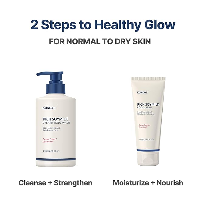 KUNDAL Soymilk Body Wash & Body Cream Set, Moisturizing Body Care with Ceramides, Hydrating Skincare Duo for Dry Skin, Mellow Vanilla Scent (16.9 fl oz + 6.76 fl oz)
