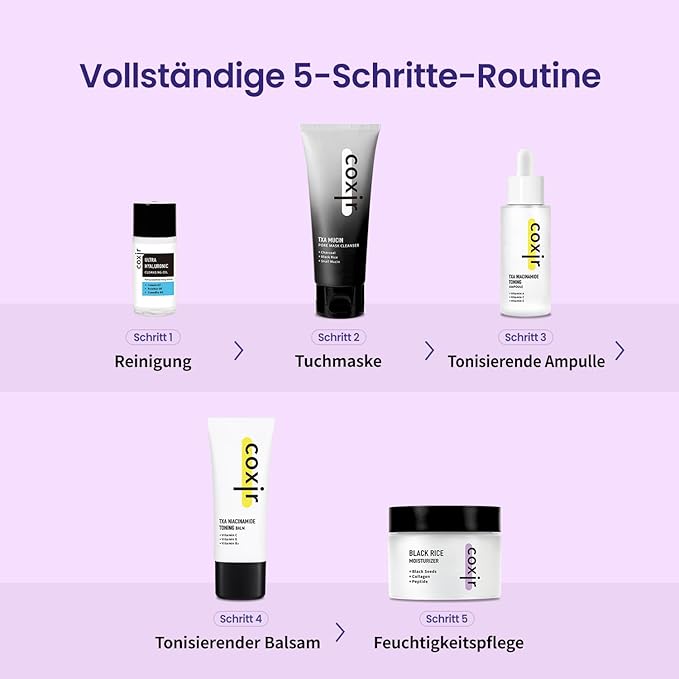 [Christmas Gift Set]coxir K-Beauty Seoul Glow Set – 5-Step Korean Skincare Routine with TXA & Black Rice – Cleansing oil, Mask Cleanser, Ampoule, Balm & Moisturizer,korean skincare,Holiday Gift