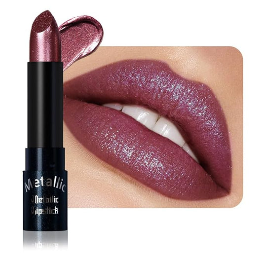 Dark Wine Red Metallic Lipstick for Women,Lightweight Non-Drying Shimmer Frosted Lipsticks,Glitter Lip Gloss Stain Long Lasting Waterproof No Smudge Proof No Transfer 12 Hour,Cruelty-Free Makeup