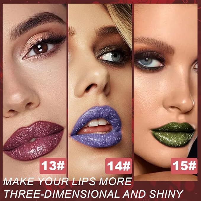 3Pcs Metallic Lipstick for Women,Lightweight Non-Drying Shimmer Frosted Lipsticks Kit Set,Glitter Lip Gloss Stain Long Lasting Waterproof No Smudge Proof No Transfer 12 Hour,Cruelty-Free Makeup (E)