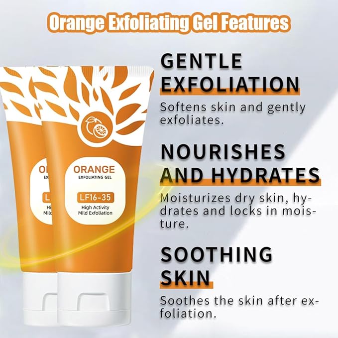 2 Pcs Orange Exfoliating Gel For Face Body Skin,Moisturizer Face Body Scrub Gel,Deep Cleansing Moisturizing Facial Exfoliator,Natural Orange Peeling Gel Face Scrub for All Types Skin,50g