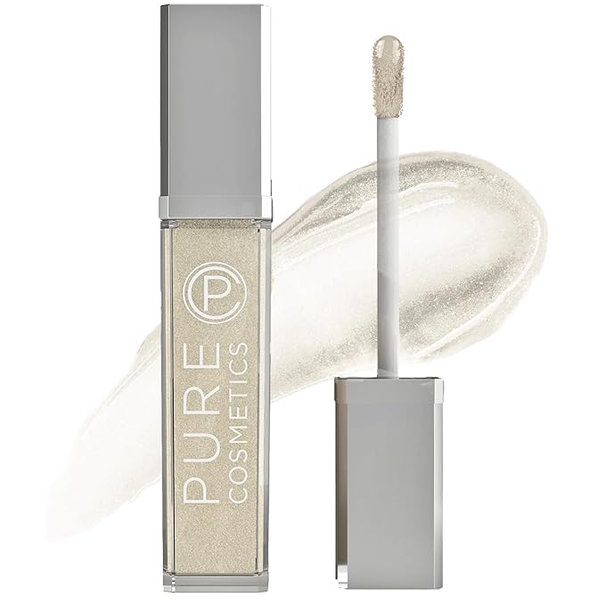 Pure Illumination Light-Up Lip Gloss with LED-Lit Applicator Brush + Side Mirror, Non-Sticky, Moisturizing Hydrating Lip Glosses with Lanolin, Jojoba Oil, & Vitamin E, Clear