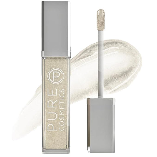 Pure Illumination Light-Up Lip Gloss with LED-Lit Applicator Brush + Side Mirror, Non-Sticky, Moisturizing Hydrating Lip Glosses with Lanolin, Jojoba Oil, & Vitamin E, Clear