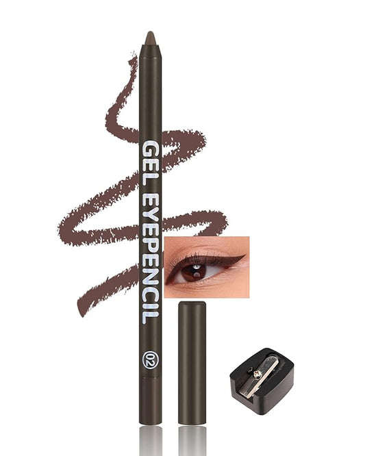 Waterline Gel Eyeliner Pencil, Coffee Brown Matte Waterproof Long Lasting Cream Eye Liner Pencil with Sharpener, Hypoallergenic Highly Pigmented Smudge-Proof Precision Eyeliner Makeup Pen for Women-02