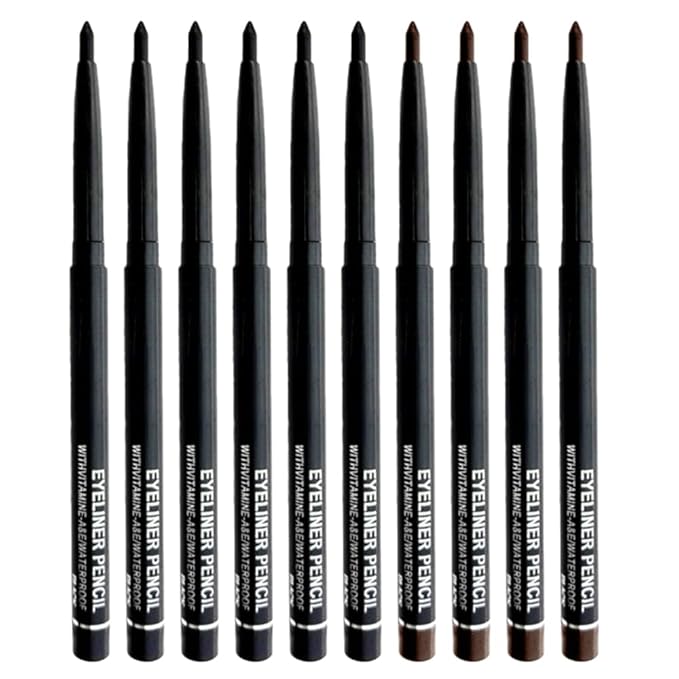 10PCS Black Automatic Waterproof Inner Eyeliner, Eyeshadow & Eyebrow Pencil – Multi-Use Cream Pen for Liner, Shadow & Brows