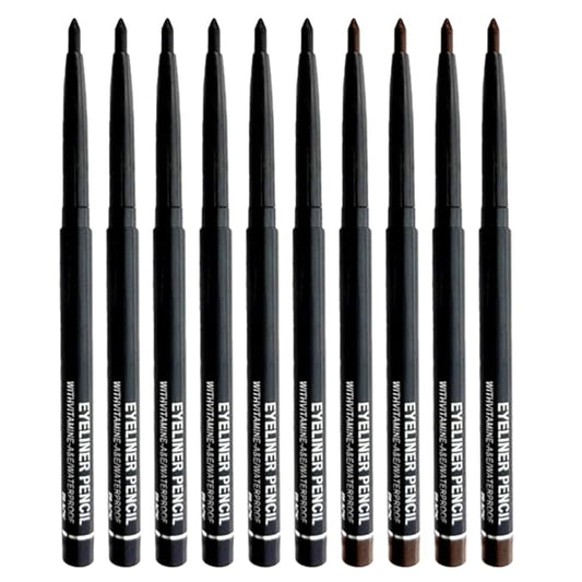 10PCS Black Automatic Waterproof Inner Eyeliner, Eyeshadow & Eyebrow Pencil – Multi-Use Cream Pen for Liner, Shadow & Brows