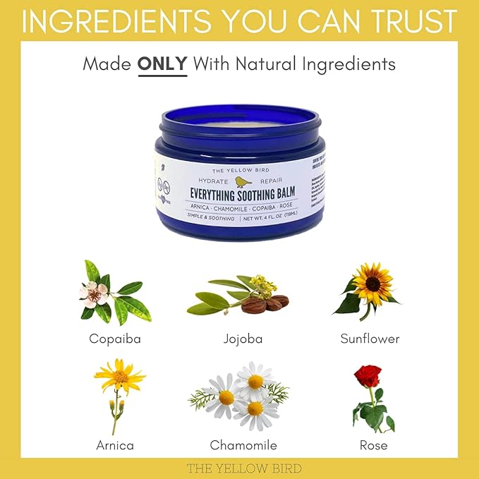 Yellow Bird Natural Soothing Foot & Body Balm - Everything Skin Moisturizer, Organic Itch Relief Cream, Baby Diaper balm, Soothing Gentle Moisturizer