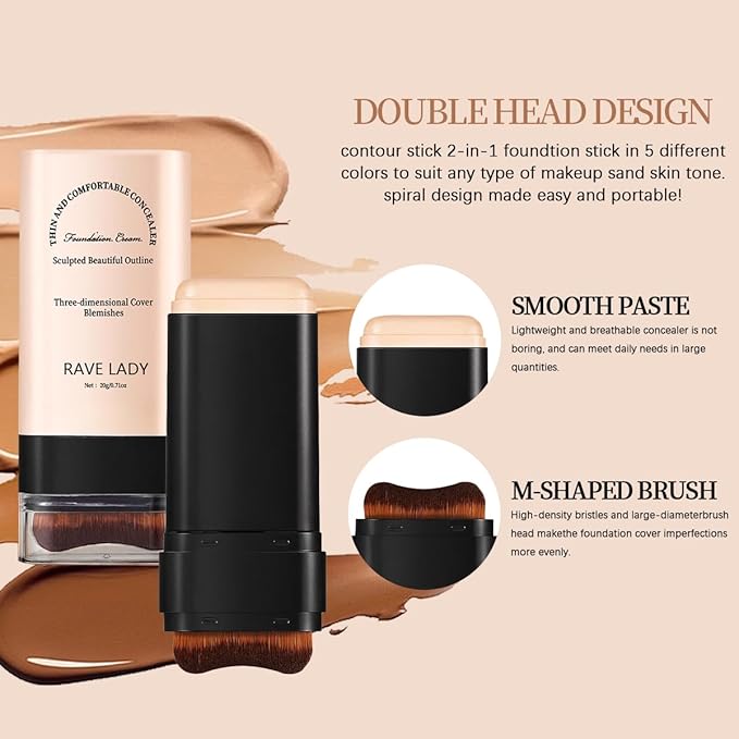 Stick Foundation Contour Long-wear Lightweight Brighten Blemish Concealer Foundation Stick Beauty Makeup 04#WHEAT