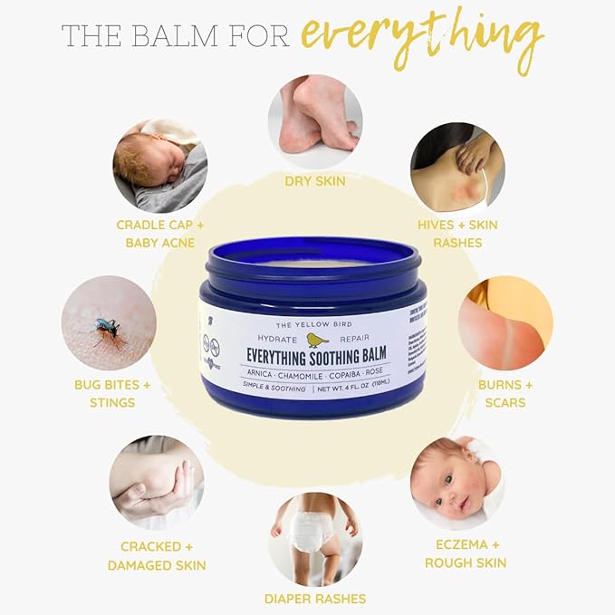 Yellow Bird Natural Soothing Foot & Body Balm - Everything Skin Moisturizer, Organic Itch Relief Cream, Baby Diaper balm, Soothing Gentle Moisturizer