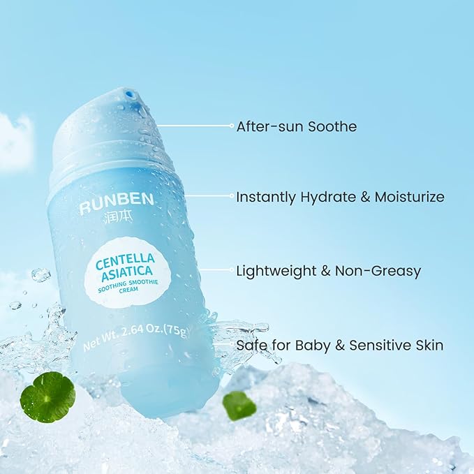 RUNBEN Baby Face Gel Cream with Centella Asiatiaca | Lightweight Toddler Moisturizer | Clean & Gentle Lotion for Kids Sensitive Skin | Waterless Formula | Fragrance Free | 2.64 oz