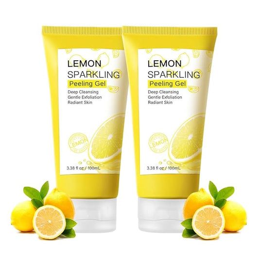Lemon Sparkling Peeling Gel for Face and Body,2 Pcs Lemon Face Scrub Exfoliator-Deep Cleansing,Exfoliation,Moisturizing and Smoothing Skin,Women Body Exfoliating Gel for All Types Skin
