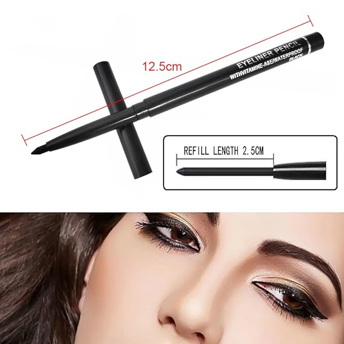 10PCS Automatic Waterproof Inner Eyeliner, Eyeshadow & Eyebrow Pencil – Multi-Use Cream Pen for Liner, Shadow & Brows (6*Black+4*Brown)