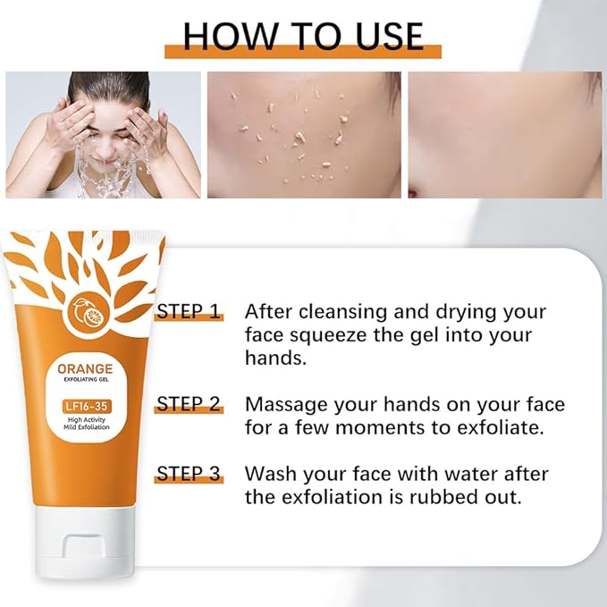 2 Pcs Orange Exfoliating Gel For Face Body Skin,Moisturizer Face Body Scrub Gel,Deep Cleansing Moisturizing Facial Exfoliator,Natural Orange Peeling Gel Face Scrub for All Types Skin,50g