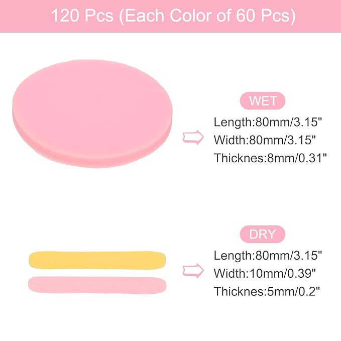 uxcell 120 Count Compressed Facial Sponges Round Face Cleansing Sponges Pads for Daily Skincare Routines at Home, Kitchen(Yellow, Pink)