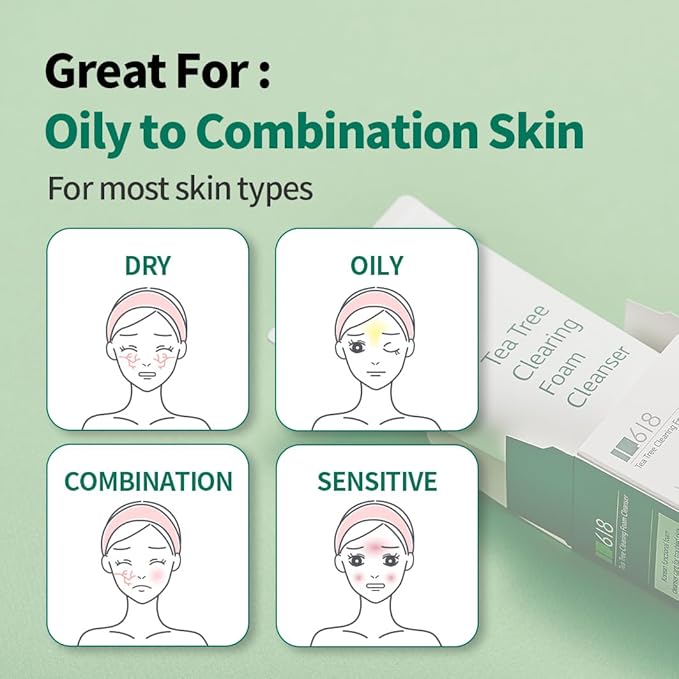 1.618 Korean Foam Face Wash - pH 6.5 Balanced Tea Tree Cleanser – Salicylic Acid & Plant-Based Formula for Blemish-Prone, Oily Skin | 5.07 oz